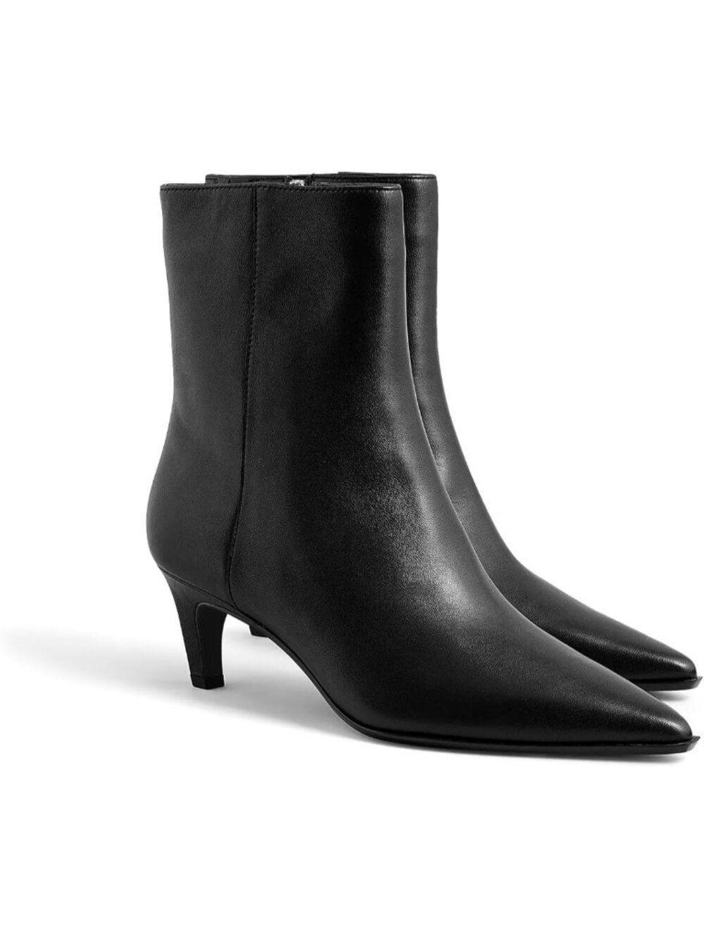 Women's Black Pu Kitten Heel Faux Leather Pointed Toe Side Zipper Ankle Boots